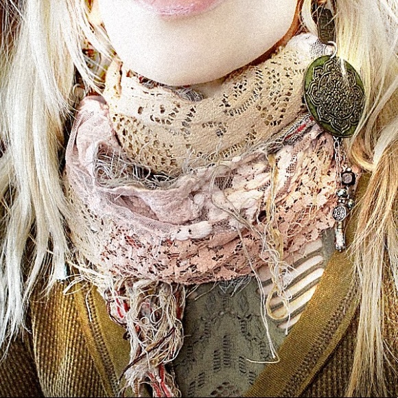 upcycled Accessories - upcycled dusty rose pieced lace scarf